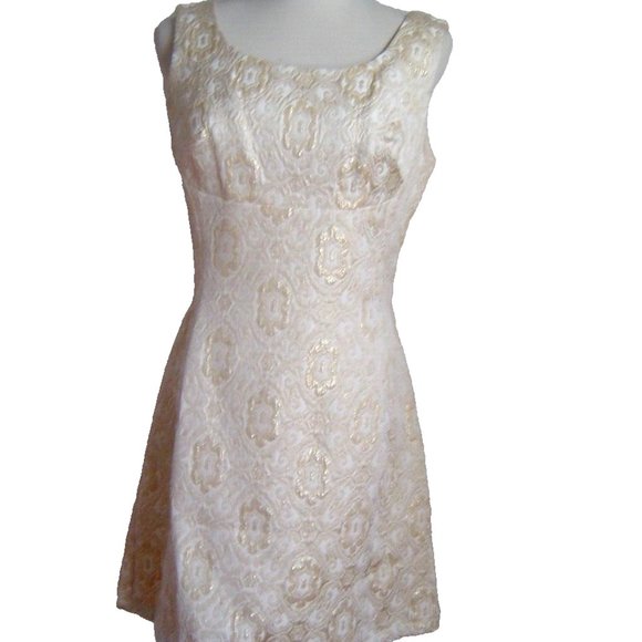 VINTAGE 1960S IRA CURTIS GOLD BROCADE JEWEL MINI DRESS M - Picture 11 of 16